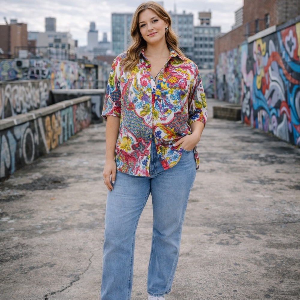 Sorrel Multicolor Floral Button Down Shirt Size Small Boho Resort